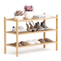 Dranixly Shoe Rack, 3-Tier Bamboo Stackable Shoe Shelf Storage Organizer, Shoe Stand For Closet, Entryway, Hallway, Bathroom And Living Room(Natural)