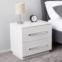 2 Drawer Led Nightstand Modern High Gloss Bedside Table End Table Side Table For Bedroom Living Room