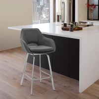 Armen Living Aura Gray Faux Leather And Brushed Stainless Steel Swivel 26 Counter Stool