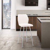 Armen Living Tandy White Faux Leather And Brushed Stainless Steel 30 Bar Stool