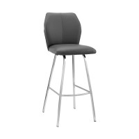 Armen Living Tandy Gray Faux Leather And Brushed Stainless Steel 30 Bar Stool