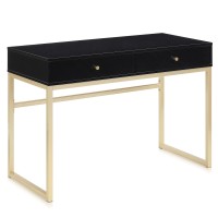 Belleze Modern 42 Inch Makeup Vanity Dressing Table Or Home Office Computer Laptop Writing Desk With Two Storage Drawers, Wood Top, And Gold Metal Frame - Bronte (Black)