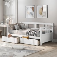 Merax Twin Size Daybed, Twin Daybed With Drawers, Modern Solid Wood Daybed Frame, No Box Spring Required, White