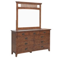 Sunset Trading Mission Bay 9 Double Bedroom Dresser With Mirror Amish Brown Solid Wood Vanity With Chest Of Drawers