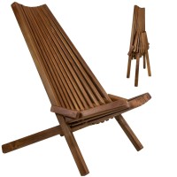 Clevermade Tamarack Folding Wooden Outdoor Chair -Stylish Low Profile Acacia Wood Lounge Chair For The Patio, Porch, Lawn, Garden Or Home Furniture - Cinnamon