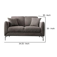 Benjara 54 Inches Loveseat With Fabric Padded Seat And Metal Legs, Gray