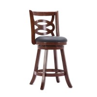 Benjara 24 Inches Swivel Wooden Counter Stool With Geometric Back, Brown