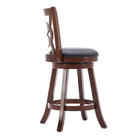 Benjara 24 Inches Swivel Wooden Counter Stool With Geometric Back, Brown