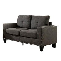 Benjara Fabric Upholstered Loveseat With Track Arms And Nailhead Trim, Gray