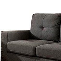 Benjara Fabric Upholstered Loveseat With Track Arms And Nailhead Trim, Gray