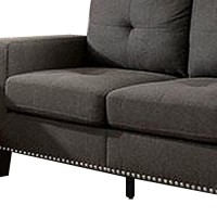 Benjara Fabric Upholstered Loveseat With Track Arms And Nailhead Trim, Gray