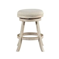Benjara Accent Wooden Swivel Counter Stool With Round Fabric Seat, Gray