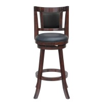 Benjara 29 Inches Swivel Wooden Frame Counter Stool With Padded Back, Brown
