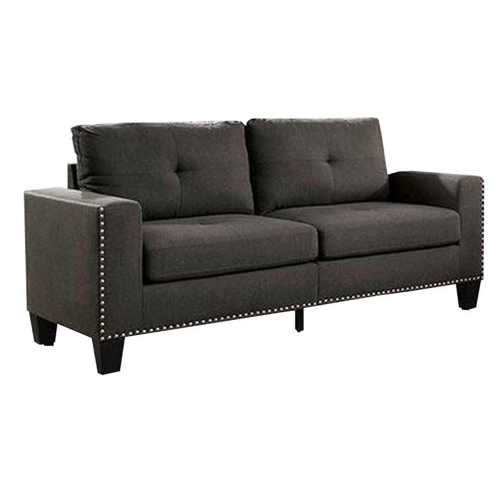 Benjara Fabric Upholstered Sofa With Track Arms And Nailhead Trim, Gray