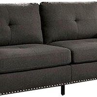 Benjara Fabric Upholstered Sofa With Track Arms And Nailhead Trim, Gray