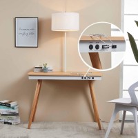 Fenlo Future 39 Mid Century Desk For Home Office, Office Desk With Usb Charging Station, Mid Century Modern Desk With Wireless Charging, Usb, And Usb-C Ports