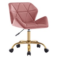 Duhome Cute Home Office Chair, Velvet Swivel Desk Chair Armless Hydraulic Rolling Computer Chair With Backrest Golden Base For Teens Girls, Pink