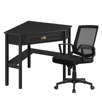 Yaheetech Home Office Furniture Sets Corner Computer Desk Wdrawer & Shelf + Mesh Office Desk Chair On Wheels Black