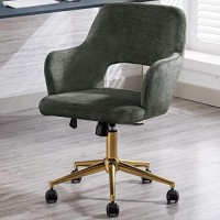 Duhome Home Office Desk Chair With Wheels, Fabric Adjustable Swivel Accent Chair With Hollow Mid-Back Backrest, For Living Room Bedroom, Green Golden Base