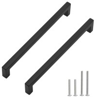 Redunest Cabinet Pulls Matte Black Cabinet Handles Square Drawer Pulls, 10 Pack 10 Inch Stainless Steel Kitchen Door Cupboard Cabinet Handles, Drawer Hardware Handles, 256Mm Hole Centers