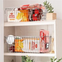 Orgneas Large Stackable Wire Baskets For Pantry Organization And Storage, Chest Freezer Organizer Bins Metal Baskets With Tag Slot, Kitchen Produce Baskets For Snacks, Vegetables And Fruits, Set Of 2