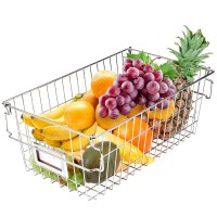 Orgneas Large Stackable Wire Baskets For Pantry Organization And Storage, Chest Freezer Organizer Bins Metal Baskets With Tag Slot, Kitchen Produce Baskets For Snacks, Vegetables And Fruits, Set Of 2