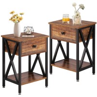 Vecelo Side End Table Nightstand Set Of 2 With Drawer For Living Room Bedroom, (Brown), Endtable 2 Set