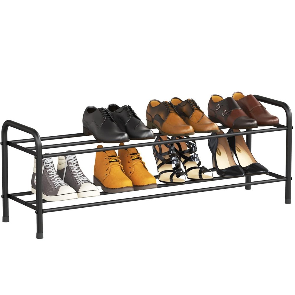 Fanhao 2-Tier Shoe Rack, 100% Stainless Steel Shoe Storage Organizer, Stackable 8-Pair Storage Shelf For Bedroom, Closet, Entryway, Dorm Room, 10.3 W X 31.5 D X13.2 H (Matte Black)