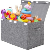 Popoly Large Toy Box Chest With Lid, Collapsible Sturdy Toy Storage Organizer Boxes Bins Baskets For Kids, Boys, Girls, Nursery, Playroom, 25X13 X16 (Linen Gray)