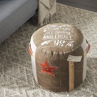 Deco 79 Canvas Pouf With Leather Accents 17 X 17 X 19 Brown