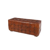 Deco 79 Teak Wood Tufted Upholstered Leather Bench, 48 X 18 X 20, Brown