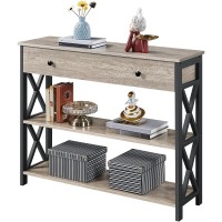 Yaheetech Console Table With Drawer, Entryway Table With 3 Tier Storage Shelves, Narrow Long Sofa Table For Entryway, Living Room, Hallway, Couch, Kitchen, Metal Frame, Gray
