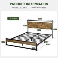 Imusee Full Size Bed Frame With Wood Headboard, Rustic Farmhouse Full Platform Bed Frame With Heavy Duty Strong Metal Slats Support, Modern Bed Framework, No Box Spring Needed, Easy Assembly, Brown