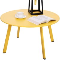 Meluvici Patio Coffee Table, Metal Steel Outdoor Round Table Weather Resistant Anti-Rust Outdoor Table(Yellow)