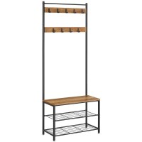 Vasagle Coat Rack, Hall Tree With Shoe Storage Bench, Entryway Bench With Shoe Storage, 3-In-1, Steel Frame, For Entryway, 12.6 X 27.6 X 69.8 Inches, Industrial, Rustic Walnut And Black Uhsr041B41