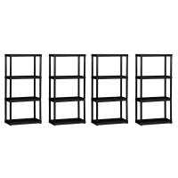 Gracious Living Multipurpose 4 Shelf Fixed Height Solid Plastic Resin Storage Unit For Indoor And Outdoor Home Or Office Organization, Black (4 Pack)