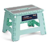 Flottian 9 Folding Step Stool For Adults And Kids Holds Up To 300 Lbs,Non-Slip Folding Stools With Portable Handle, Compact Plastic Foldable Step Stool For Bathroom,Bedroom, Kitchen Teal