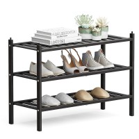 Dranixly Shoe Rack, 3-Tier Bamboo Stackable Shoe Shelf Storage Organizer, Shoe Stand For Closet, Entryway, Hallway, Bathroom And Living Room(Black)