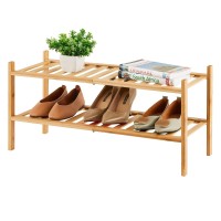 Viewcare 2-Tier Bamboo Shoe Rack For Entryway, Bamboo Wood Shoe Organizer For Hallway Closet, Free Standing Shoe Racks For Indoor Outdoor