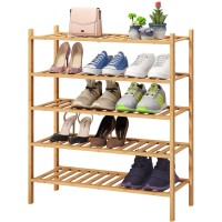 Viewcare 5-Tier Bamboo Shoe Rack For Entryway, Stackable | Foldable | Natural, Shoe Organizer For Hallway Closet, Free Standing Shoe Racks For Indoor Outdoor