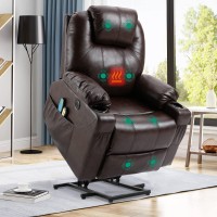 Vivijason Power Lift Chair Electric Recliner For Elderly Heated Vibration Massage Faux Leather Recliner Chair With 2 Remote Controls, Cup Holders, Side Pockets & Usb Ports For Living Room (Brown)