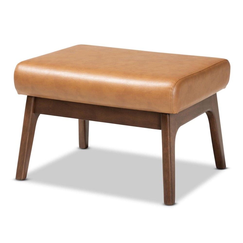 Baxton Studio Bianca Brown Finished Wood And Tan Faux Leather Effect Ottoman