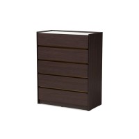 Baxton Studio Walker Modern And Contemporary Dark Brown And Gold Finished Wood 5-Drawer Chest With Faux Marble Top