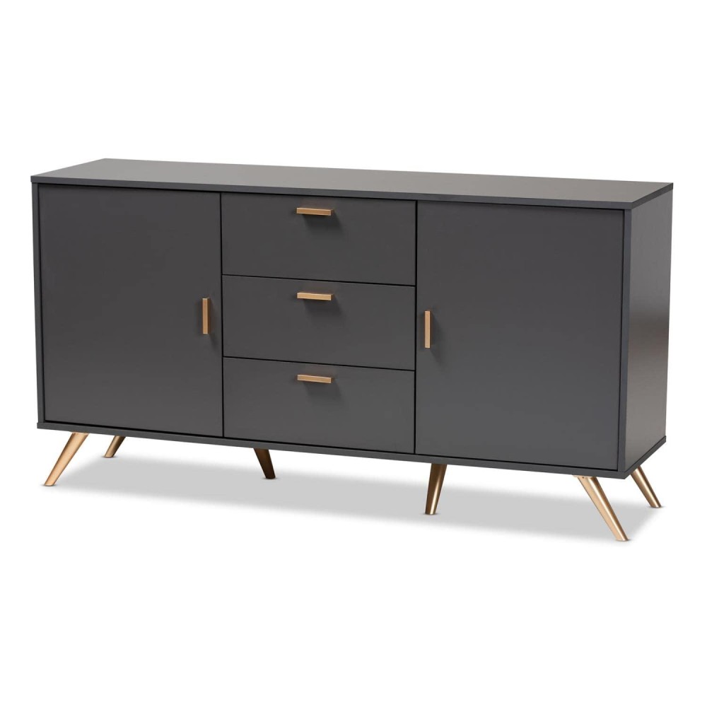 Baxton Studio Kelson Dark Grey And Gold Finished Wood 2-Door Sideboard Buffet