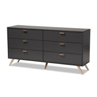 Baxton Studio Kelson Dark Grey And Gold Finished Wood 6-Drawer Dresser