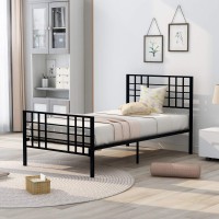 Twin Metal Bed Frame, Metal Tube And Iron-Art Bed, Single Platform Mattress Base, Metal Bed Frame With Headboard And Footboard For Kids/Teens/Adults, No Box Spring Needed (Black)
