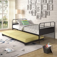 Runna Metal Daybed Platform Bed, Twin Size Metal Daybed With Trundle Built-In Casters, Low Bunk Beds Frame For Kids And Toddlers For Small Living Spaces