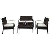 Lnghua 2Pcs Arm Chairs 1Pc Love Seat & Tempered Glass Coffee Table Rattan Sofa Set Brown Gradient Recliner Sofa