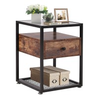 Vecelo Nightstandsbedsideend Table With Glass Tabletop Hold Up To 66 Pounds, Space-Saving Drawer And Sturdy Night Stand For Bedroomliving Roomlounge, 1 Set, Rustic Brown