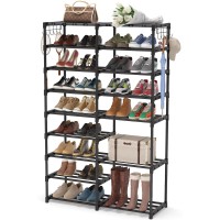 Tribesigns Shoe Rack Organizer, 32-40 Pairs Shoe Storage Shelf, 9 Tiers Shoe Stand, Shoe Rack For Closet, Boot Organizer With 2 Hooks, Stackable Shoe Tower